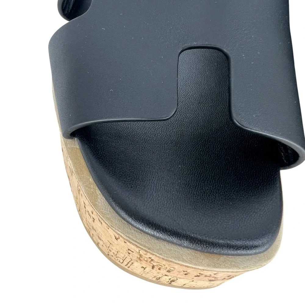 Hermès Eze 30 Cork Platform H Slide Sandals Black Leather Size 40